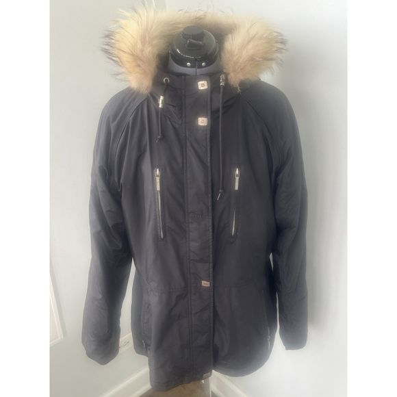 Monterey Jackets & Blazers - Vintage Metropolis Legacy Sz 14 Winter Parka Coat Black Tan Faux Fur Hood Lined